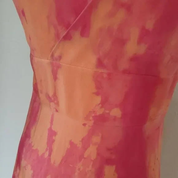 Silk Short Dress large 10 12 XL bridesmaid tie dyed party peach pink orange red